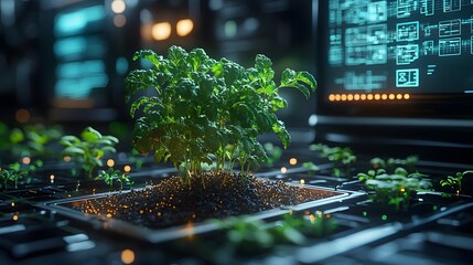 Poster - Futuristic Agriculture Lab with Holographic Crop Growth Simulations and Genetic Enhancements for Sustainable Farming