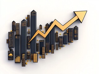 Poster - a striking abstract geometric composition depicting a statistical financial chart with an ascending 