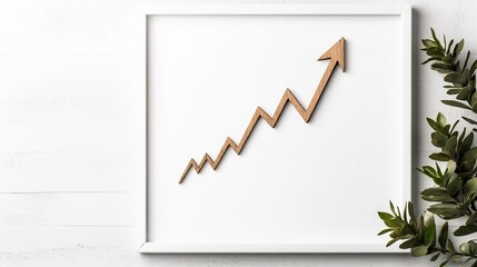 Poster - white frame with upward financial chart and arrow symbolizing healthy growing market minimalist desi