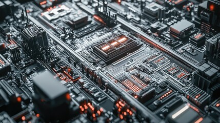 Poster - Detailed Close-Up of a Modern Circuit Board with Complex Design
