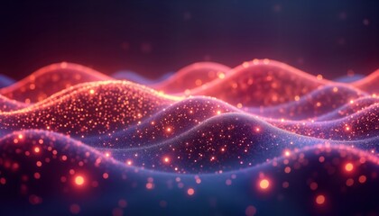 Leinwandbilder - Abstract tech illustration shows glowing purple, orange waves with bokeh effect. Dynamic movement. Futuristic design. Abstract illustration of luminous patterns. Suggests universe galaxy. Vibrant