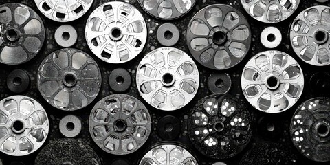 Aufkleber - Collection of round objects with a black and white color scheme