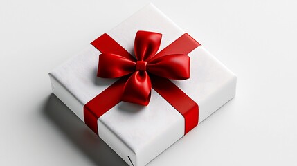 Poster - Neatly presented gift package adorned with a striking red bow close up view showcasing the meticulous craftsmanship and luxurious materials