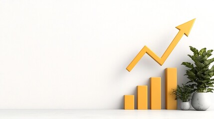 Poster - optimistic financial graph with an upward pointing arrow displayed on a plain white surface symboliz