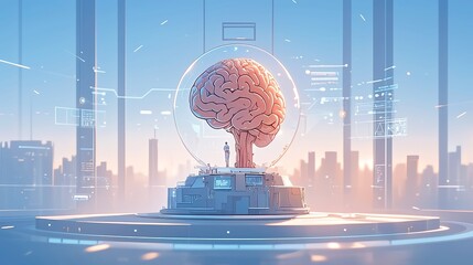 Poster - Digital Intelligence in Space, an illustration of artificial intelligence's influence on global ethics and governance, showcasing a digital brain symbolizing interconnectedness and responsibility.