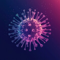 Fototapete - Vibrant illustration of a virus with a colorful design against a dark background showcasing its structure and characteristics. Generative AI