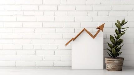 Poster - Minimalist and clean visual display of an optimistic financial graph with an upward pointing arrow symbolizing economic growth success and advancement in a modern sleek and bright studio setting