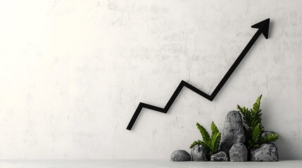 Poster - upward trending minimalist financial chart with arrow on solid white background conveying prosperity