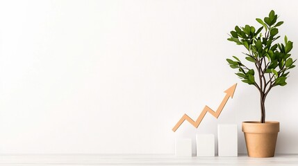 Poster - digital of an ascending financial graph and upward pointing arrow on a minimalist white background c
