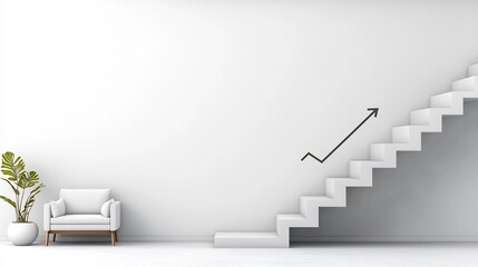 Poster - sleek and modern minimalist white interior scene featuring a cinematic financial graph with an ascen