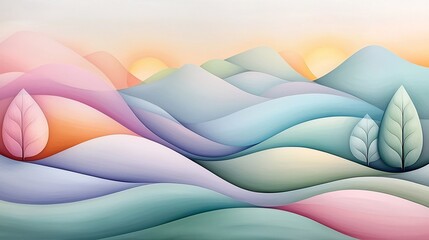 Poster - Soft undulating shapes and lines create a calming meditative abstract landscape with a serene ethereal and a pastel color palette reminiscent of Impressionist art
