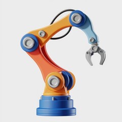 Poster - A vibrant, colorful robotic arm with a claw gripper, ready for industrial automation.