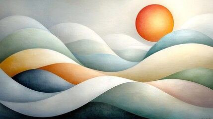 Poster - Serene and Calming Abstract Expressionist Landscape Composition Highlighting Gently Curving Organic Forms in a Muted Harmonious Color Palette with Lush Brushstrokes and a Peaceful
