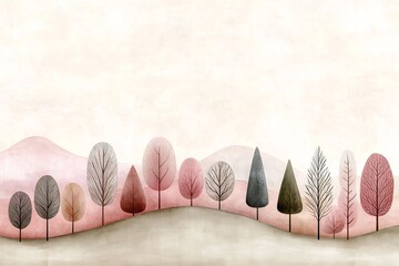 Poster - Serene Pastel Landscape Elegant minimalist rendered nature scenery with harmonious color gradient delicate rose to mellow beige faint textured layer enhancing surface details