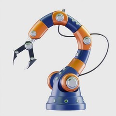 Poster - A robotic arm with a claw, orange and blue, isolated on white background.
