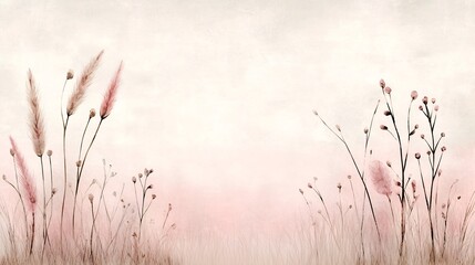 Poster - Serene and Tranquil Pastel Toned Meadow Landscape with Gentle Gradient Transition Subtle Textured Overlay and Minimalist Composition in Traditional Impressionist Art Style