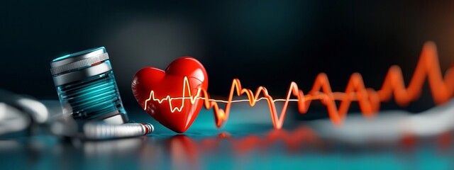 Poster - of a Heartbeat Monitor Displaying the Frequency and Rhythm of Cardiac Activities on a Cardiogram or ECG Display  The Image Represents Medical Technology for Health Monitoring and Diagnosis