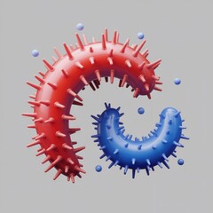Poster - Abstract 3D render of two intertwined, spiky, colorful shapes resembling stylized viruses or microorganisms.