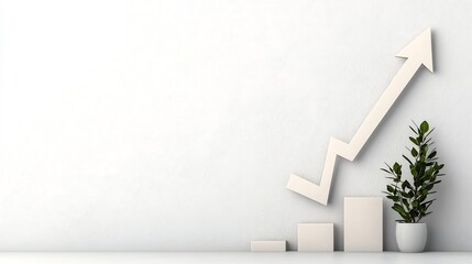 Poster - minimalist white background showcasing an ascending financial graph with an upward pointing arrow co