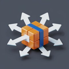 Poster - A 3D cube with arrows pointing outwards, symbolizing diverse connections and multifaceted data streams.