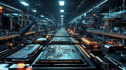 Poster - Intricate Manufacturing Process in a Modern Electronic Factory