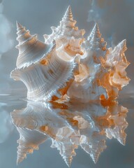 Poster - Artistic seashell reflection coastal setting nature serene environment close-up view nature art fusion