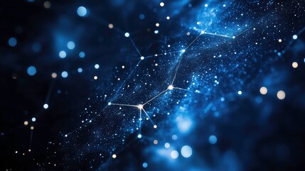 Fototapete - White dots creating a subtle constellation pattern on a dark blue backdrop.