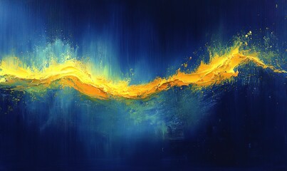 Canvas Print - Abstract painting; yellow wave, blue background.