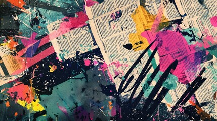 Poster - Abstract Colorful Paint Splash on Vintage Newspaper Background
