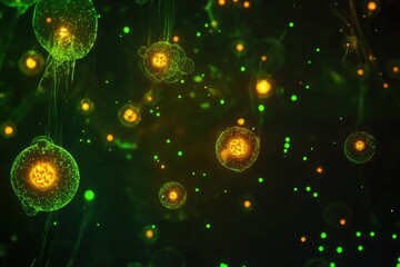 Aufkleber - Viruses invading and replicating in host cells under microscopic observation during a laboratory experiment. Generative AI