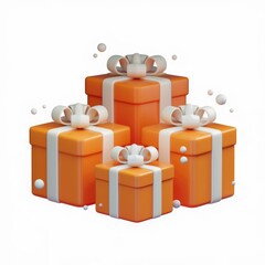 Poster - A stack of four orange gift boxes with white ribbons, celebrating a festive occasion.
