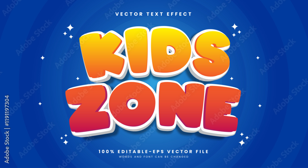 Kids Zone 3d Editable Text Effect suitable for Cartoon Style Template ...