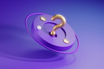Aufkleber - A golden question mark rests on a purple platform, symbolizing inquiry and enigma.