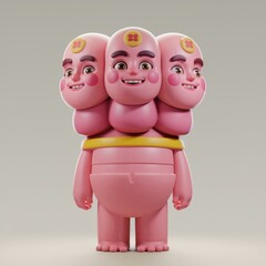 Poster - A cute, three-headed pink creature with a happy expression.
