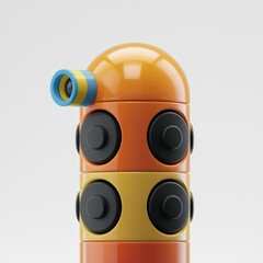 Poster - A stylized, segmented robot with a periscope, showcasing vibrant orange, yellow, and black components.