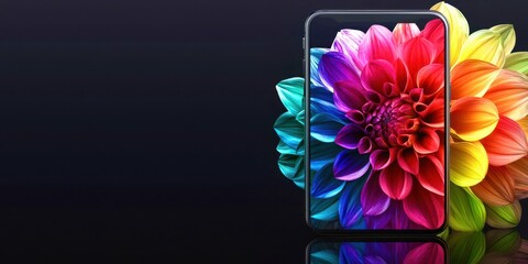 Phone is on a table with a flower on it