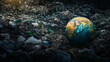 © Cedric - Erdkugel auf Müllhalde, Symbol für Umweltprobleme und globale Verantwortung