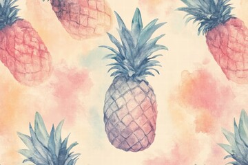 Aufkleber - Pineapple watercolor pattern featuring vibrant colors on a soft, textured background with artistic flair. Generative AI