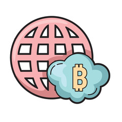 Poster - Global Bitcoin cloud computing shows cryptocurrency on a global scale. Ideal for technology, finance, and cryptocurrency related projects