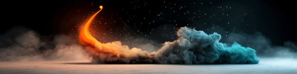 Poster - dramatic depicting a powerful rocket explosion visualizing the doppler effect and frequency shifts i