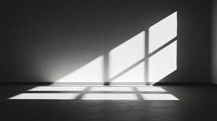 Poster - Sunlight casts geometric shadows on a bare floor in a minimalistic room during the afternoon