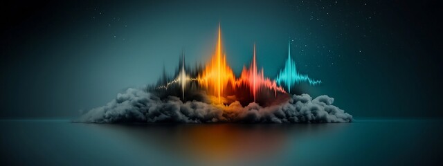 Poster - Mesmerizing depicting the dynamic propagation of radio waves through a vibrant futuristic cosmic landscape