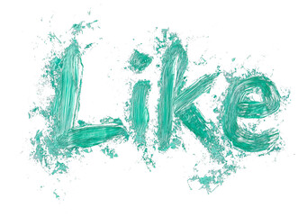 Aufkleber - Mint green text spelling Like painted with soft and minimal strokes on transparency background, creating textured and artistic effect