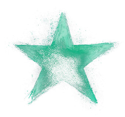Aufkleber - mint green star painted with soft and minimal strokes, surrounded by textured splatter effect on transparency background, creating modern and artistic design