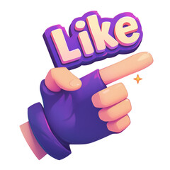 Poster - vibrant purple Like icon featuring pointing hand with sparkling accent, isolated on transparency background, conveying positivity and engagement