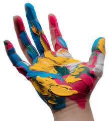 Aufkleber - Vividly painted hand with colorful resin accents isolated on transparency background, showcasing artistic creativity and vibrant design