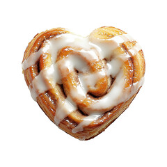 Poster - Heart shaped cinnamon roll with icing glaze, showcasing golden brown texture and sweet, indulgent appeal. Perfect for dessert, breakfast, or romantic treat