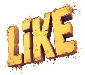 Aufkleber - bold yellow LIKE text with glittery texture and scattered dust effect, isolated on transparency background, creating vibrant and dynamic design