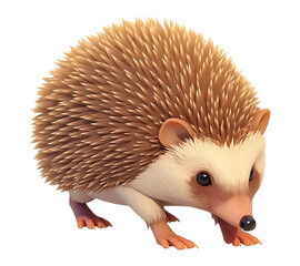 Poster - cute 3D cartoon hedgehog with detailed spines and curious expression, isolated on transparency background. Perfect for animal themed designs or educational materials
