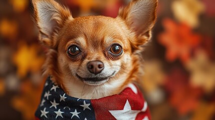 Poster - Adorable chihuahua puppy wearing a bandana, autumn leaves background.